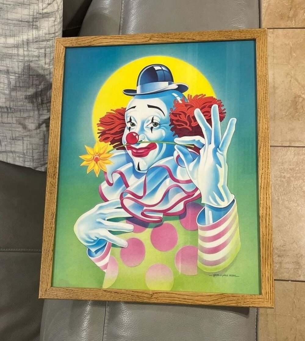 Vintage Jim & Phil Bliss Circus Clown Framed Lithograph Art Print 1985